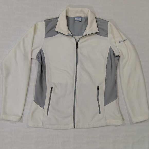 Columbia Sportswear Full Zip Fleece Jacket Womens Size Medium White Gray Pockets - Picture 3 of 16